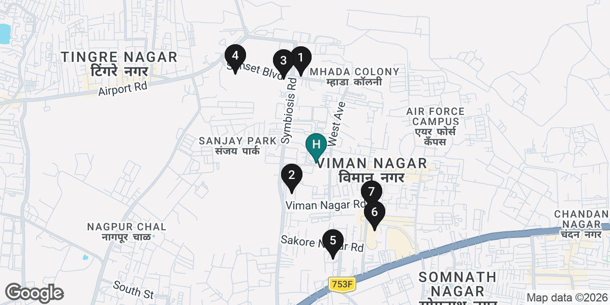 Map of Housed Goodluck and the 7 places in the list below, numbered 1 to 7. Opens the PG in Google Maps.