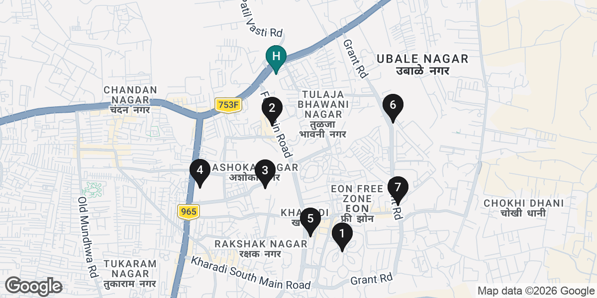 Map of Housed Infinity PG and the 7 places in the list below, numbered 1 to 7. Opens the PG in Google Maps.